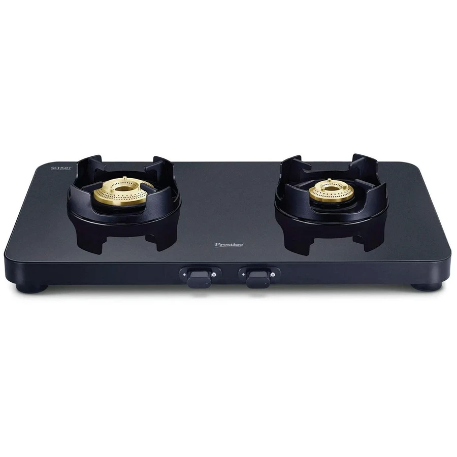 Prestige 40090 Edge PEBS 02 Gas Stove | 2 Tri-Pin Brass Burners | Ultra-Slim Aluminum Frame | Jumbo Burner | Toughened Glass | Black