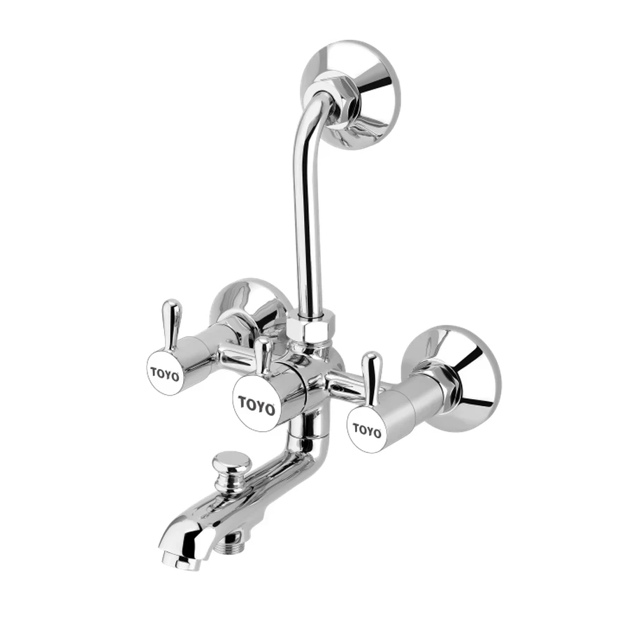 TOYO BE-51611 3-in-1 Wall Mixer - L-Bend for Overhead Shower, Hand Shower Provision, Dual Brass Handles, CP Chrome Finish