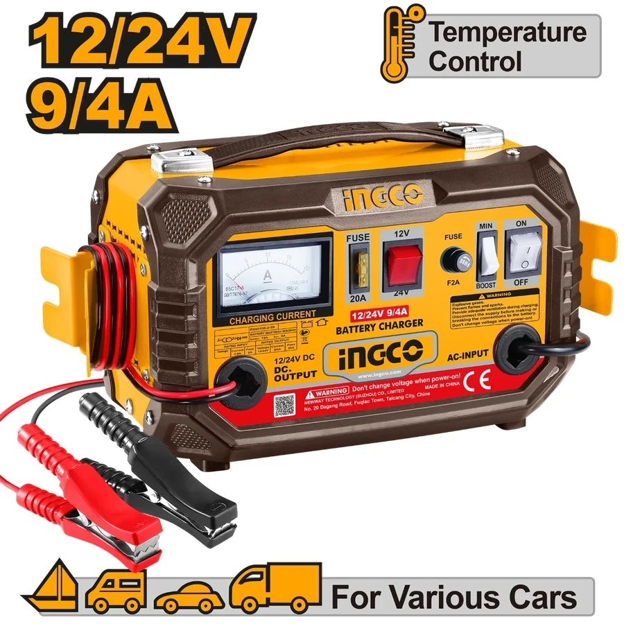 INGCO 12V/24V Heavy-Duty Battery Charger | 12A Boost Function | CB1601