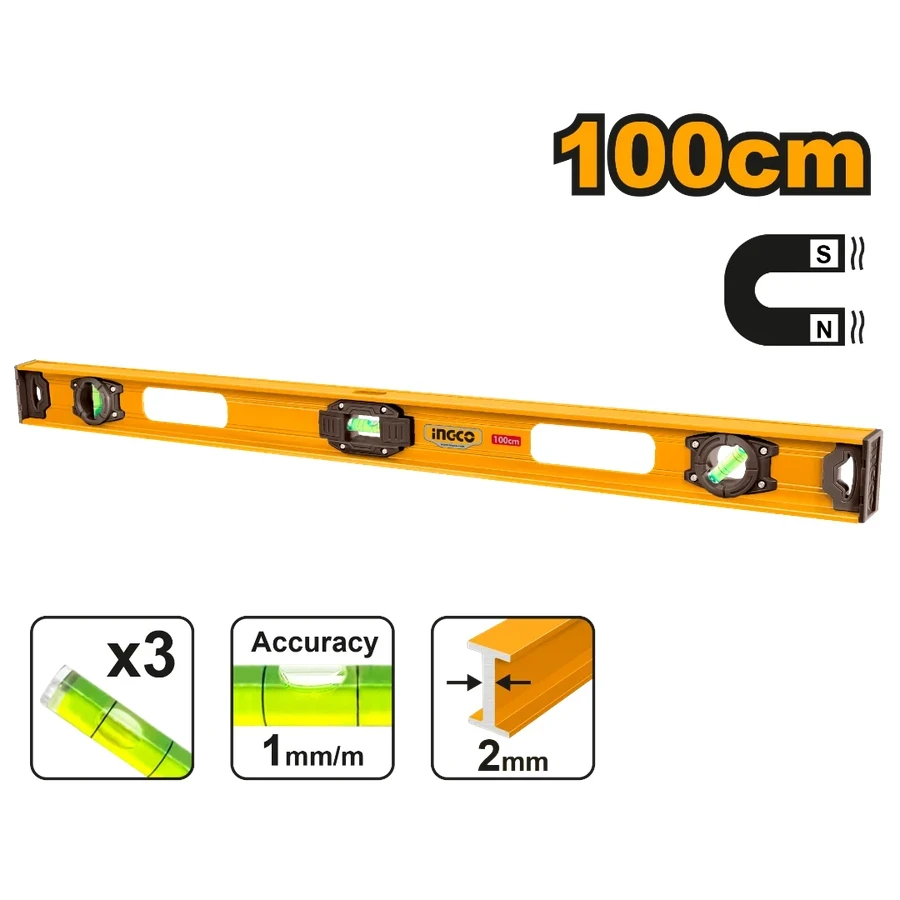 Magnetic Aluminum Spirit Level | HSL28100 | 100cm (1 Meter) | Heavy-Duty 2.0mm Frame