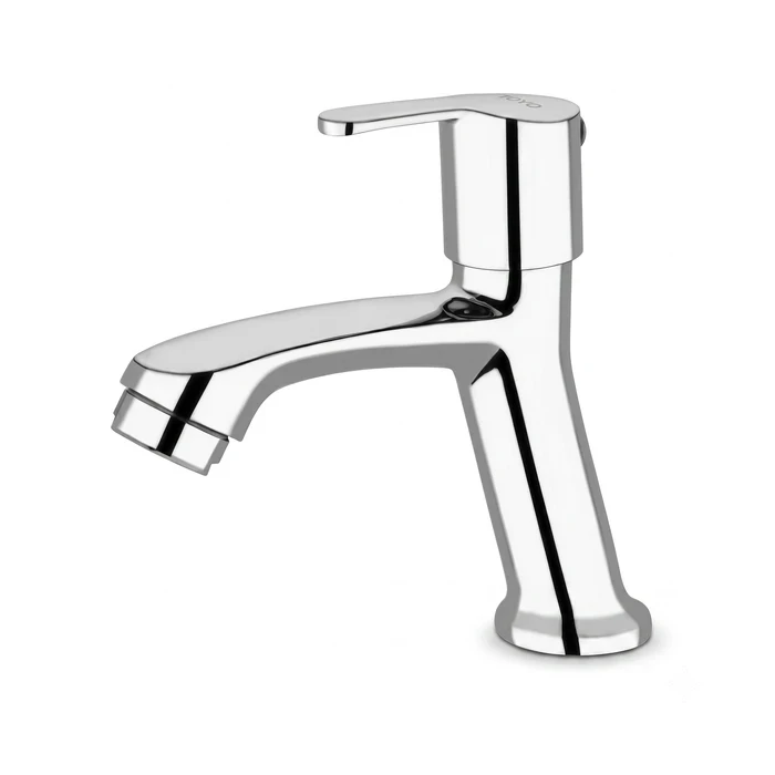 Toyo Angular Pillar Cock with Geometric Body, Inbuilt Base Flange & Operating Handle | Premium Solid Brass Table-Mounted Basin Faucet | SA-52206