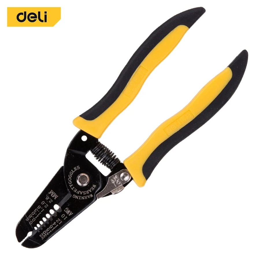 Deli EDL2607 Wire Stripper - 0.6 mm to 2.6 mm Range, High Carbon Steel with Heat-Treated Jaws, Dual-Color PVC Coated Handle, Suitable for Wire Cutting and Stripping (YELLOW)