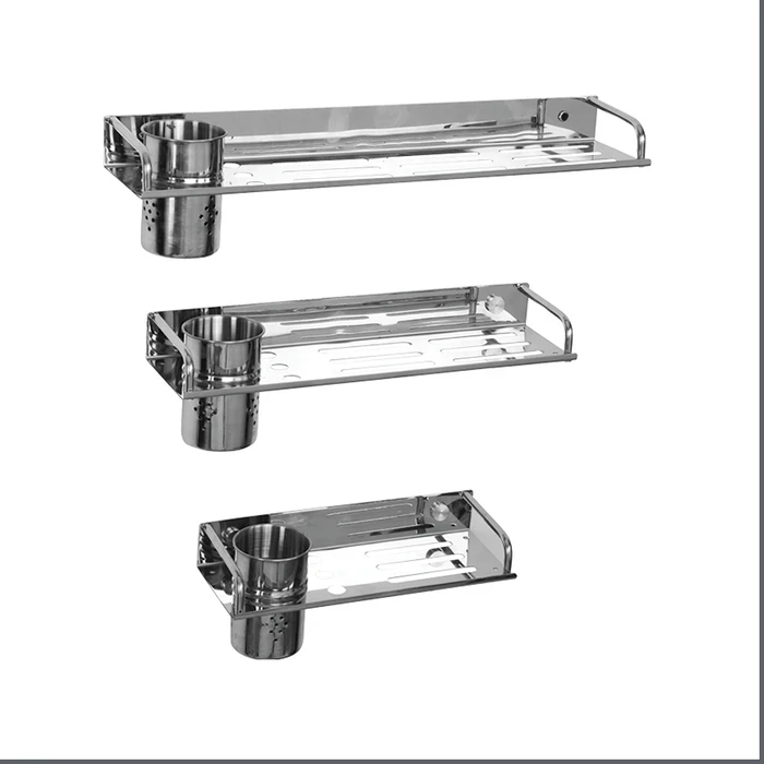 Toyo SS Heavy Straight Shelf with Tumbler Holder (12", 16" & 20" Variants) | Polished Chrome Finish | Wall-Mounted Bathroom Storage Rack | TOYO-2724
