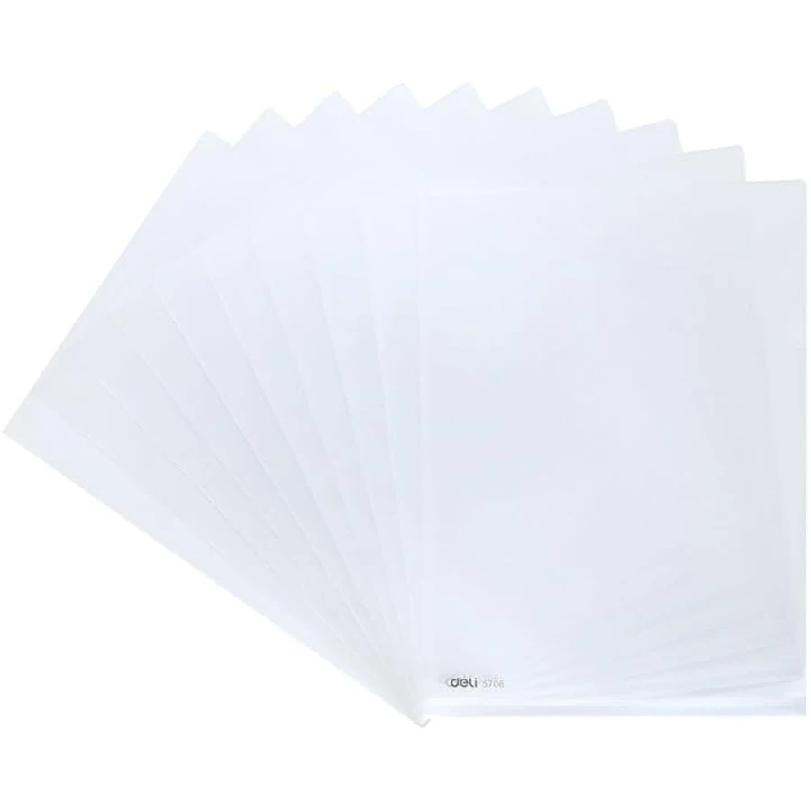 Deli A4 Report File E5706 | 10 - Pack | White Plastic Cover, High Quality Polypropylene for Storing Documents