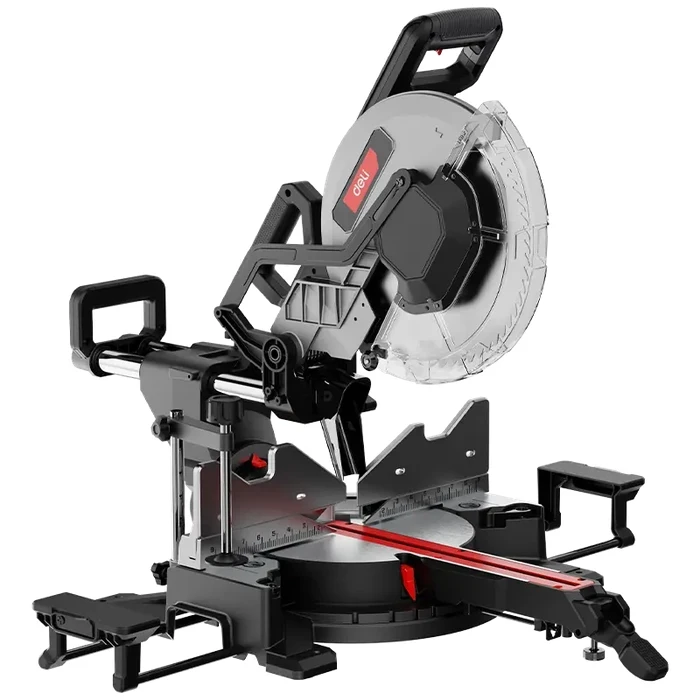Deli Tools EDE571 2000W Heavy Duty Compound Miter Saw | 305mm 12" Blade 5000RPM Woodworking Chop Saw with Extension Bars, Clamp & Dust Bag