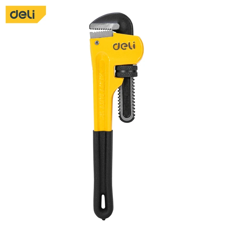 EDL2512 Industrial Pipe Wrench 12" - Ductile Cast Iron, High Hardness, Precision Worm Gear, Ergonomic Anti-Slip Grip (Yellow/Black)