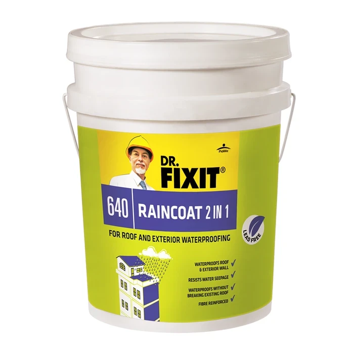 Dr. Fixit Raincoat 2 in 1 Waterproofing Coating | For Roofs & Exterior Walls | Self-Priming & Elastomeric Logic | 1L / 4L / 10L / 20L