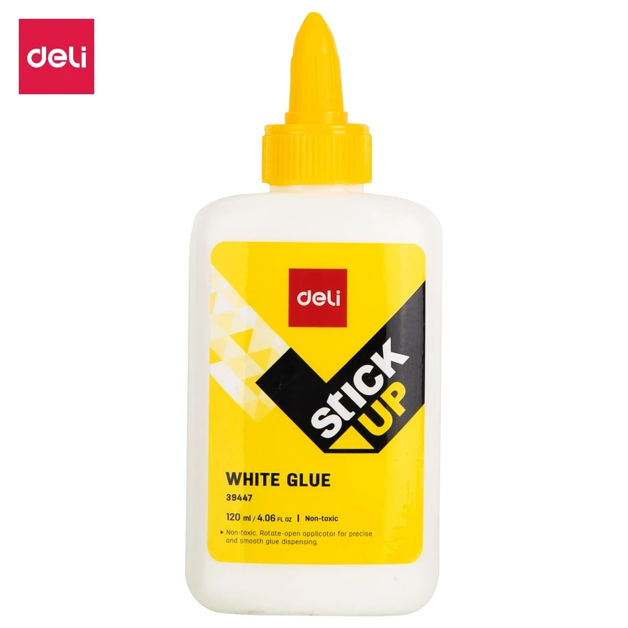 Deli Jumbo Washable White Glue - 120mL Non-Toxic E39447, Strong Adhesive, Twist-Lock Precision Applicator