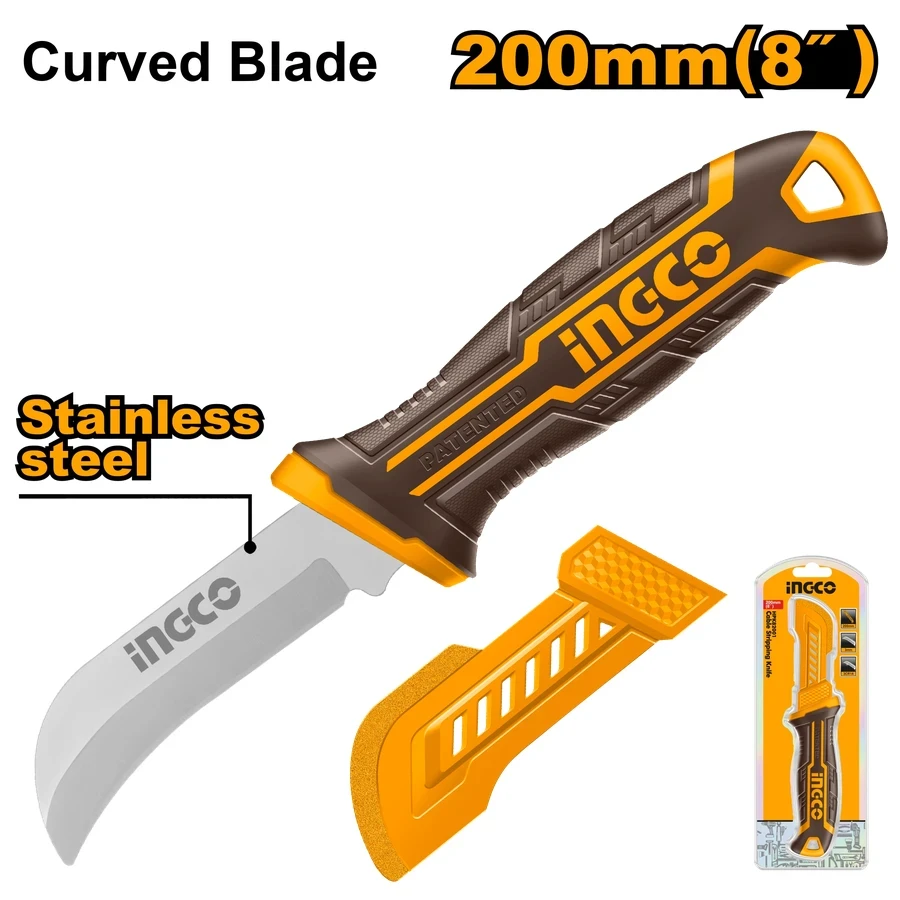 Cable Stripping Knife | 200mm | Stainless Steel Curved Blade | Sand Blasted Finish