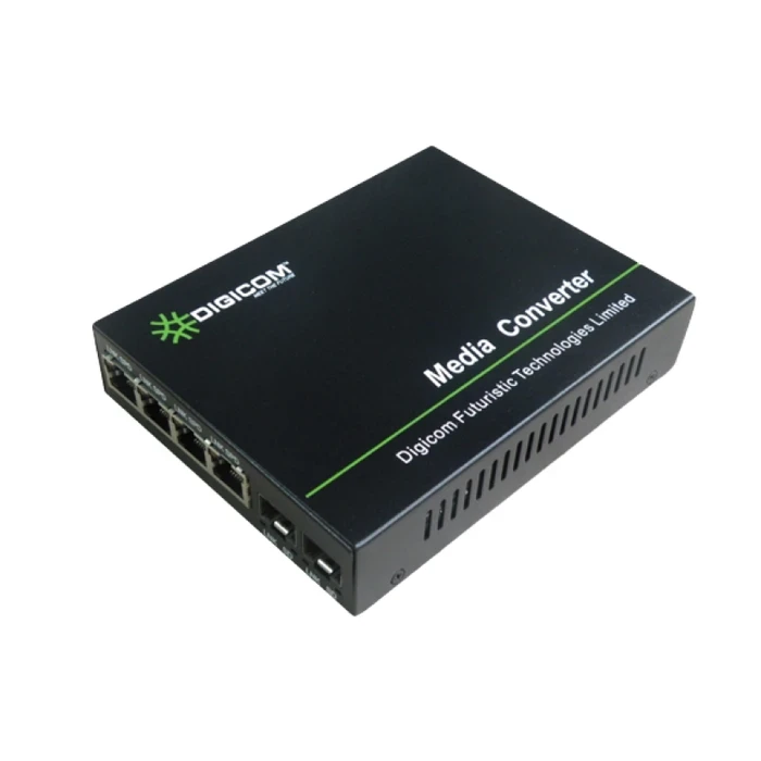 Digicom DG-8110G-24-SFP-AS Media Converter | 80 KM Max Distance Logic | 4x Gigabit RJ45 & 2x SFP Ports | Single Mode Single Fiber