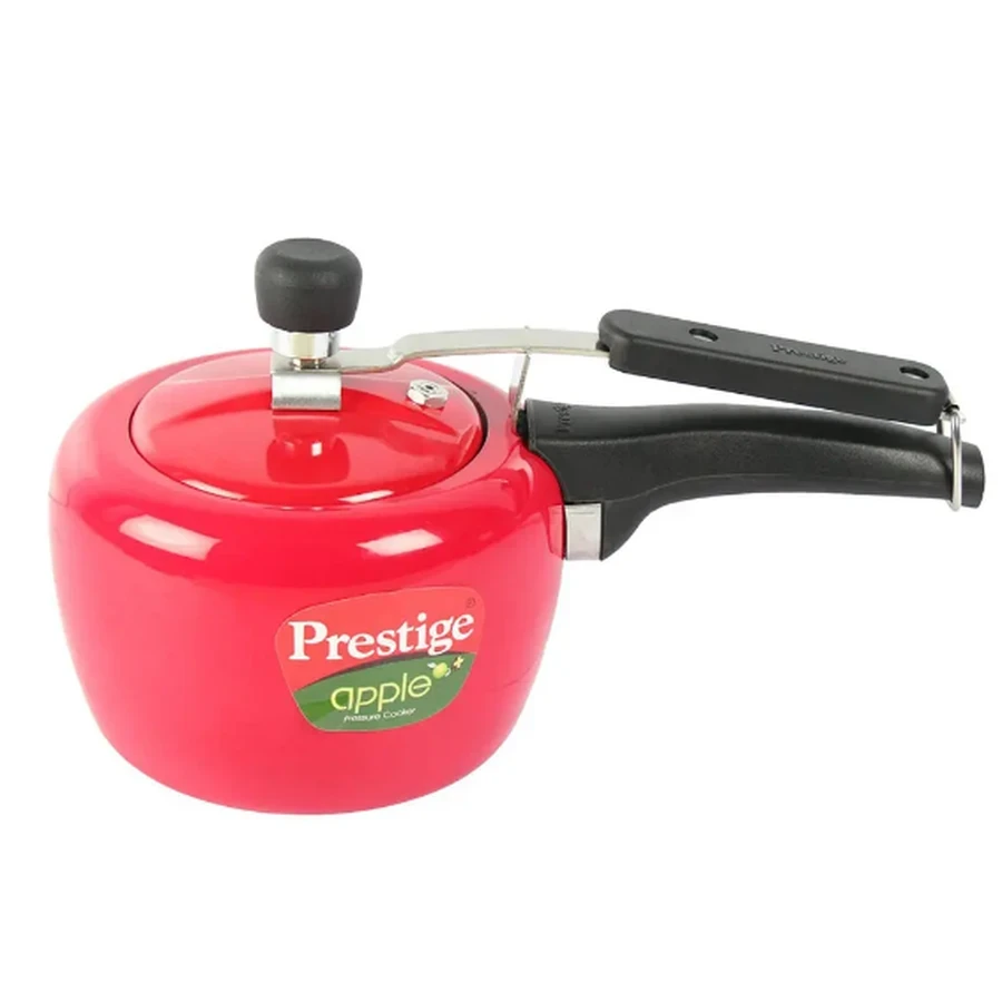 Prestige 11052 Apple Plus Aluminium Pressure Cooker | 2 Litres | Red | Inner Lid | Anti-Bulge Induction Base | Gas & Induction Compatible