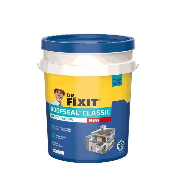 Dr. Fixit Roofseal Classic Elastomeric Waterproofing Coating | For Terraces & Flat Roofs | Fiber-Reinforced & UV Stable Logic | 1L / 4L / 10L / 20L