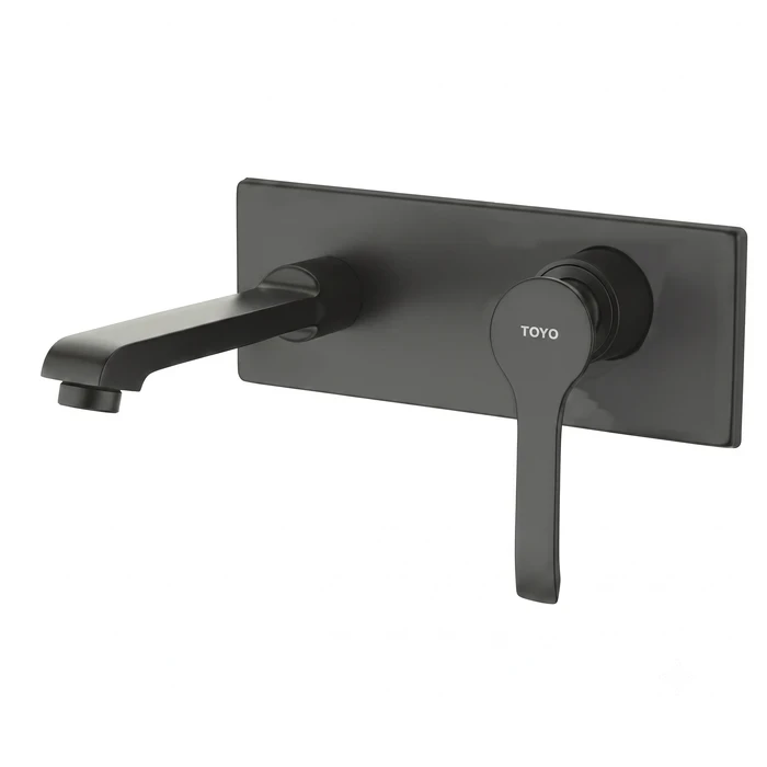 Toyo Matte Black Single Lever Exposed Part Trim Kit for Wall-Mounted Basin Mixer with Long Spout & Extra-Long Brass Handle | AL-56172