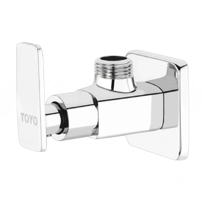 TOYO Wall-Mounted Solid Brass Angle Isolation Stop Valve | Premium Chrome Water Control Valve with Brass Operating Handle & Stainless Steel Wall Flange | TOYO-AQ-51904