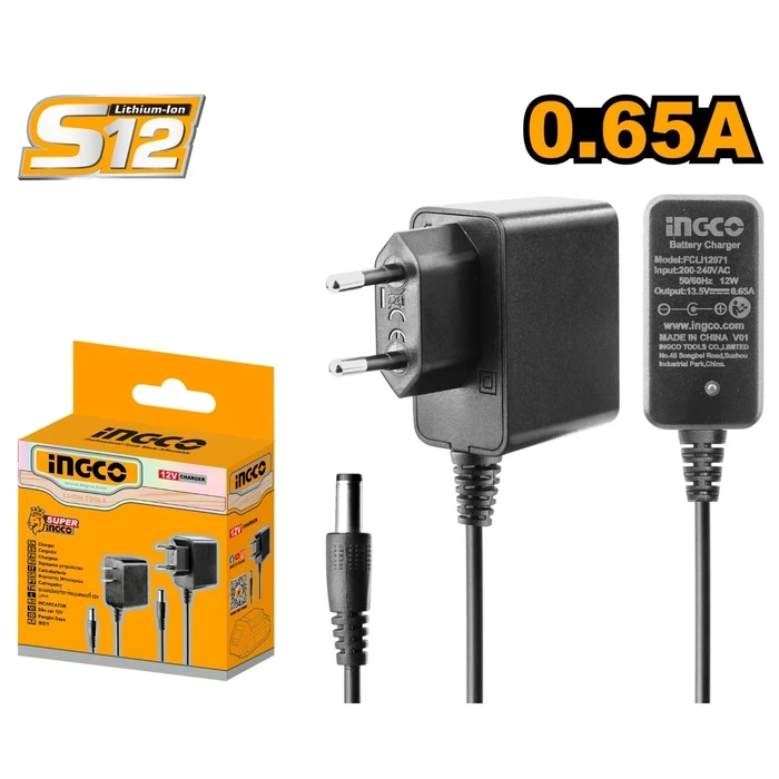 INGCO S12 12V Lithium-Ion Battery Charger | 0.65A Smart Electrical Replenishment Station for S12 Series Cordless Power Tools | FCLI12071