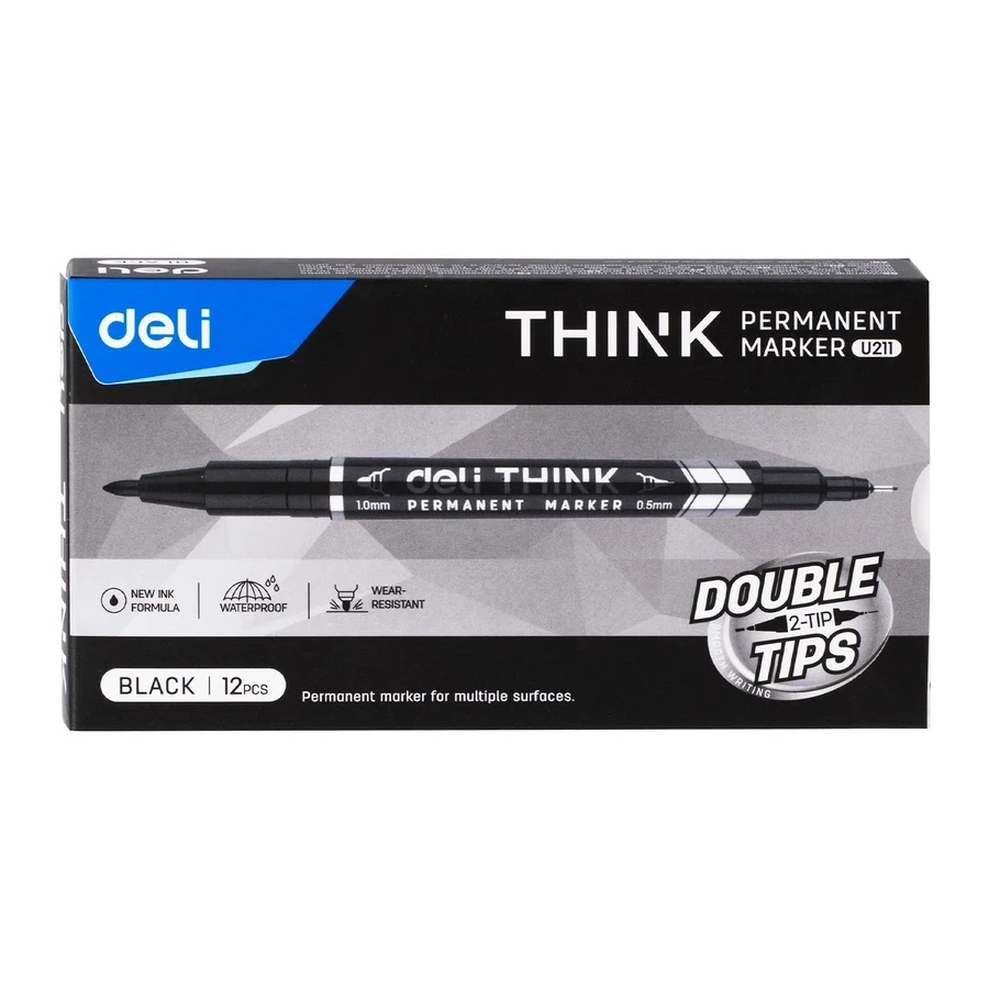 Deli Professional Black Permanent Marker | 12-Pack | Ideal for Sketching & Marking | EU211