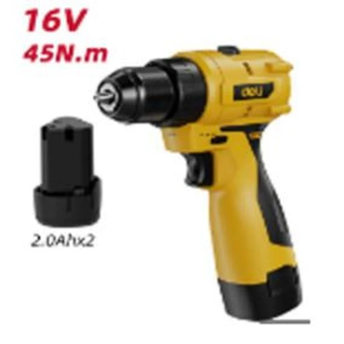 Deli Tools EDC054 16V Cordless Impact Drill Set | 45Nm Torque 2-Speed Hammer Driver with Electronic Speed Control, 2x 2.0Ah Lithium Batteries & Cr-V Bit