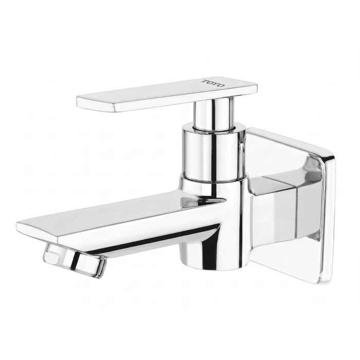 Toyo Long Body Bib Cock with Brass Handle & Matching Wall Flange | Extended Reach Solid Brass Wall-Mounted Water Tap | AQ-51902-A