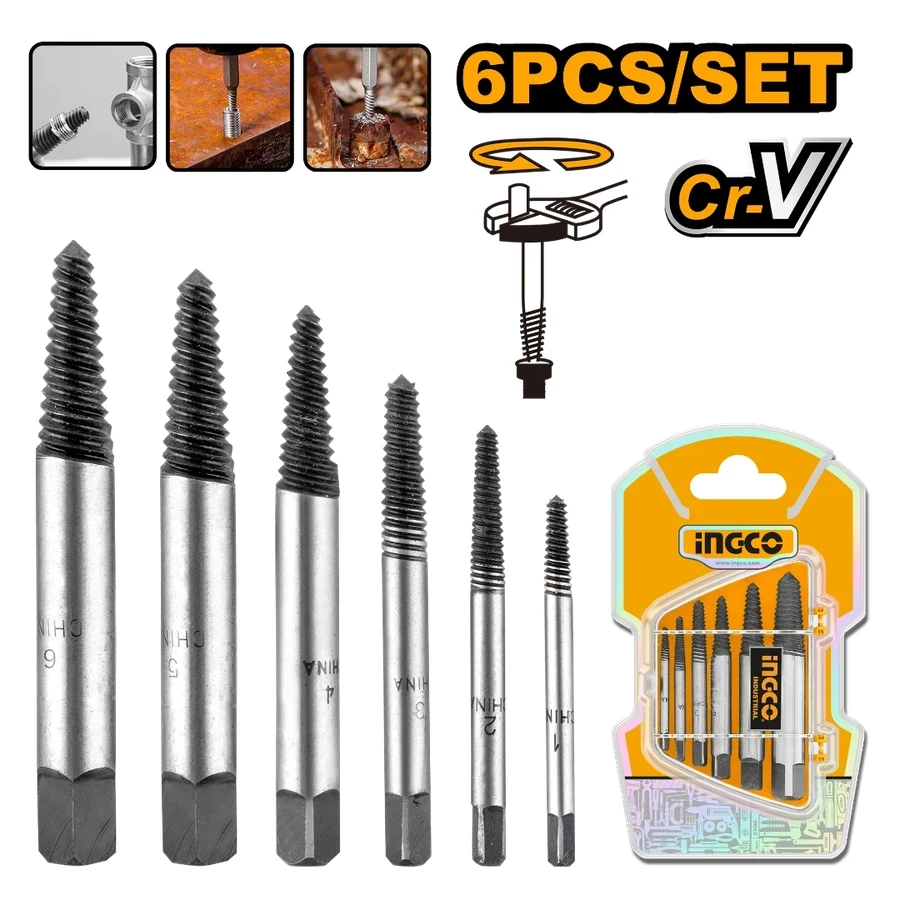 Professional 6 Pcs Screw Extractor Set | ASE106 | Cr-V Steel | HRC 48-52