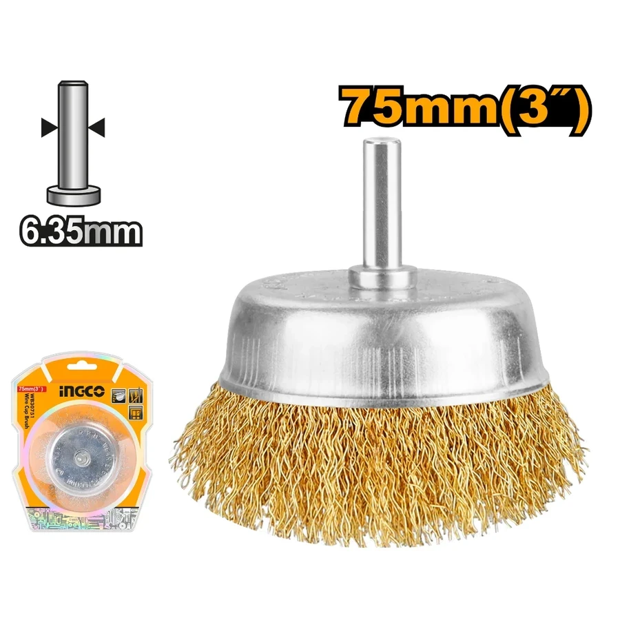 Shank-Mounted Wire Cup Brush | WB30751 | 75mm (3") with 1/4" Hex Shank