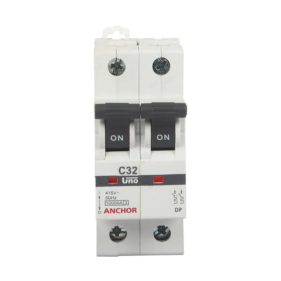 Anchor UNO DP MCB 32A 'C' Curve 98022 - Double Pole, Medium Current Capacity, DIN Rail Mount Standard Circuit Breaker