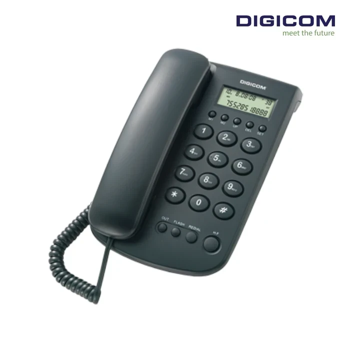Digicom Caller ID Telephone | FSK/DTMF Compatible Logic | 12-Digit LCD Matrix | One-Touch Memory | DG-G21