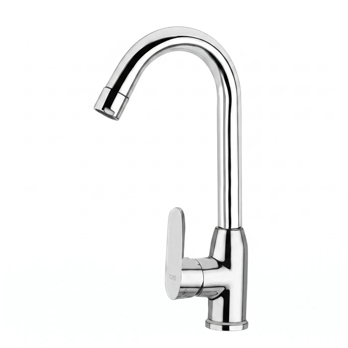 Toyo Chrome Single Lever Table-Mounted Kitchen Sink Mixer with Swinging Spout & 600mm Braided Hoses | TOYO-1038