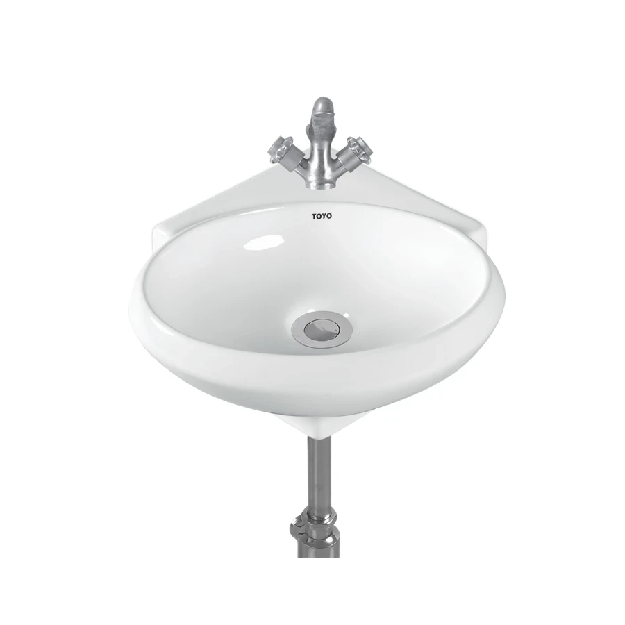 TOYO 24304 Corner Wall Hung Wash Basin - Round Shape, White Ceramic, Ultra Compact (350 x 400 x 145 mm)