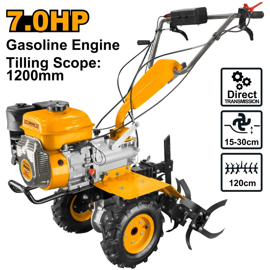 INGCO 7.0HP Heavy-Duty Gasoline Tiller | 1200mm Gear-Driven | GC12001