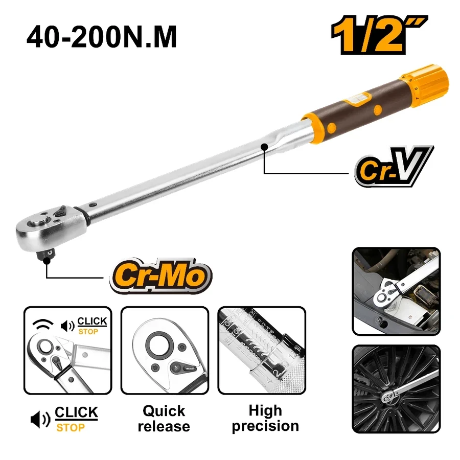 Professional 1/2" Drive Torque Wrench | HPTW200N1 | 40-200N.m | Cr-V + Cr-Mo