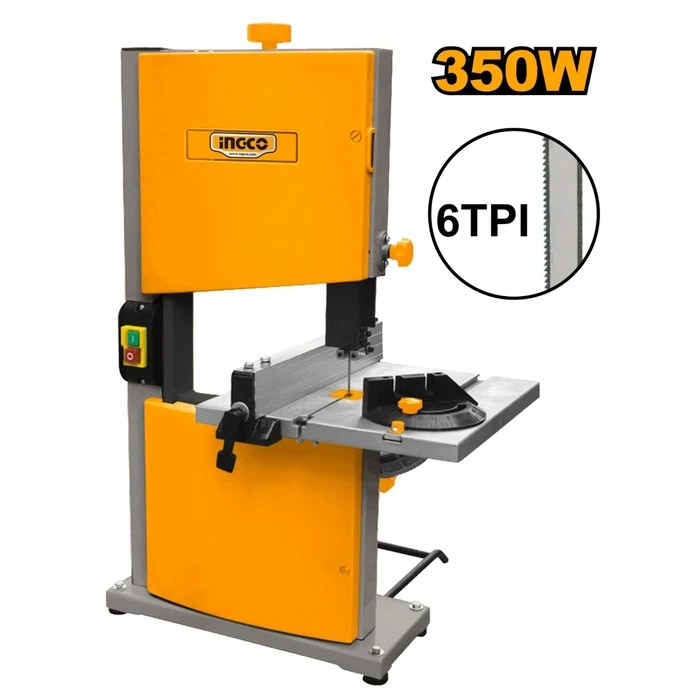 INGCO 350W Benchtop Woodworking Band Saw | 80mm Max Cutting Depth & 230mm Throat Capacity with 300x300mm 0°-45° Tilting Table and 6TPI Carbon Steel Blade | BAS3502