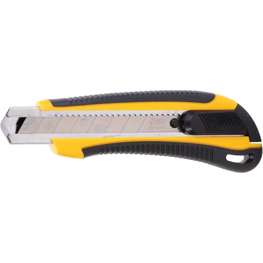 Deli Professional Soft-Touch Utility Knife E2064 - 18mm SK2 Hard Blade, Auto-Lock Safety, Yellow