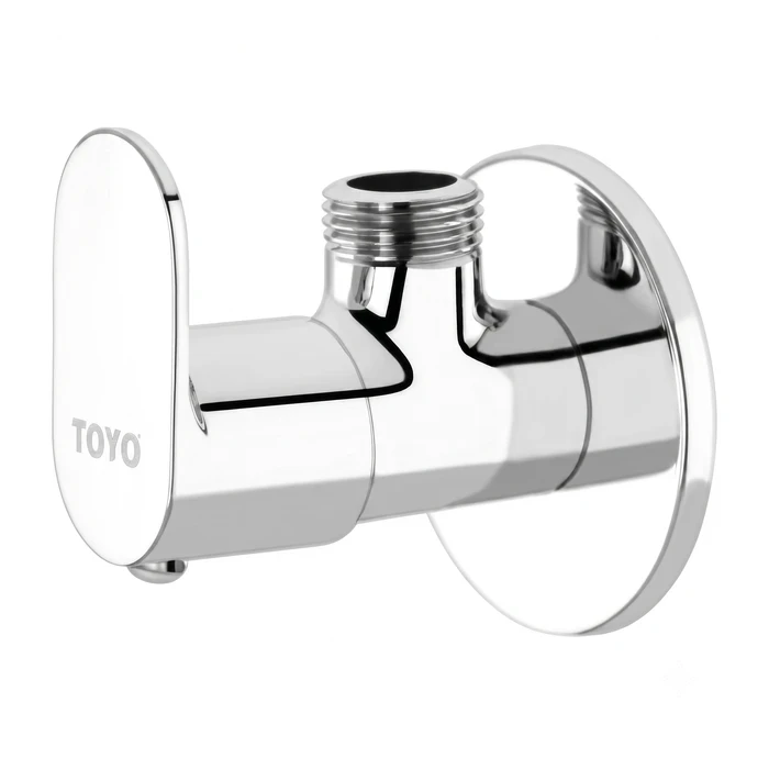 Toyo Angle Valve with Operating Handle & Matching Wall Flange | Solid Brass Wall-Mounted Water Isolation Stop Valve | CO-52104