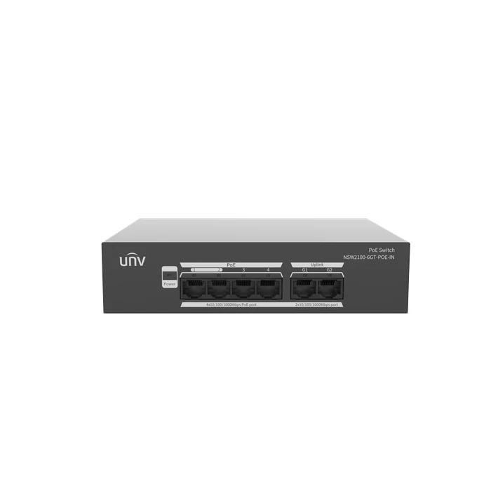 UNV 4-Port Gigabit Cloud Managed PoE Switch with 65W Budget, 2 Gigabit Uplinks & 250m Extend Mode | NSW2100-6GT-POE-IN