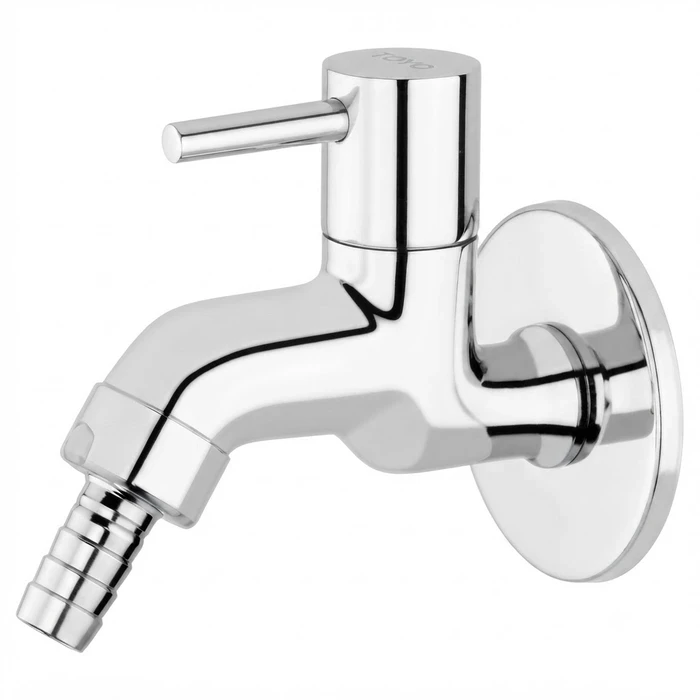 Toyo Long Body Garden Bib Cock with Nozzle, Wall Flange & Operating Handle | Heavy-Duty Outdoor Water Faucet | EC-51792-G