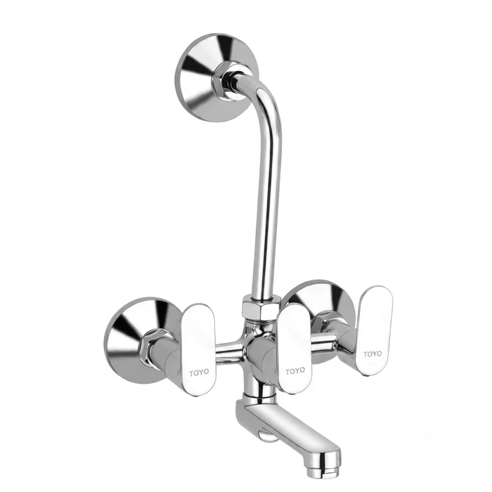 Toyo 2-in-1 Wall Mixer with Long Bend Pipe, Brass Connecting Legs & Wall Flanges | Solid Brass Dual-Outlet Shower Valve | CO-52110