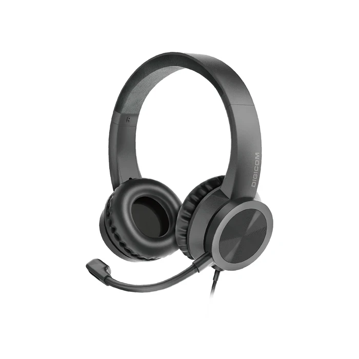 Digicom PC-19 Wired USB Headset | Noise-Cancelling Mic Logic | Lightweight All-Day Comfort & Plug-and-Play | Black
