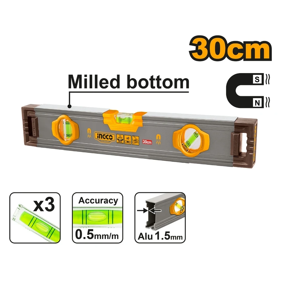 Professional Magnetic Spirit Level | HSL38030M | 30cm High-Precision Series