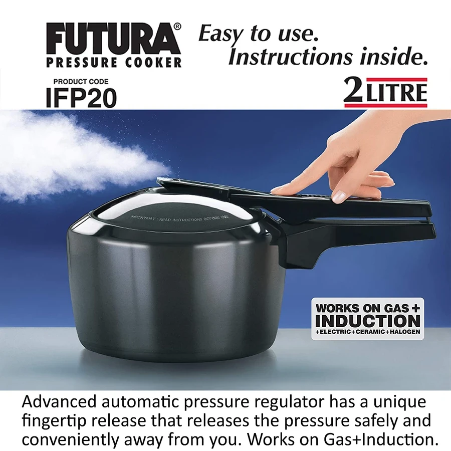 Hawkins IFP20 2L Hard Anodised Futura Pressure Cooker | 60 Micron Anodised | Induction Compatible | Black