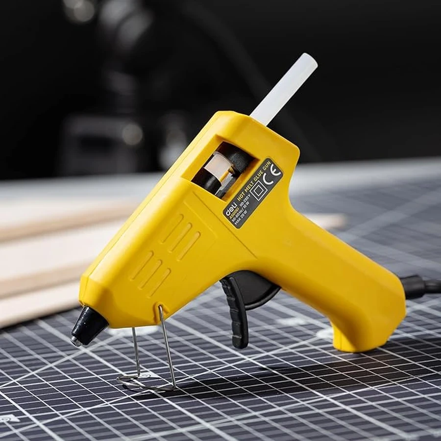 Deli Hot Melt Glue Gun A50061 - 21W Corded Electric, Trigger Feed, Multi-Material Compatibility (Yellow)