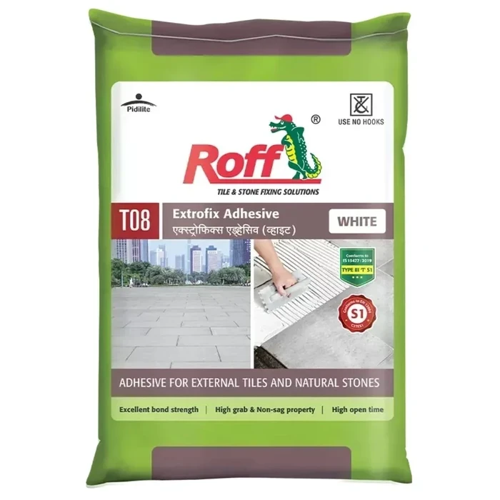 Dr. Fixit Roff Extrofix T08 Highly Polymer-Modified White Tile Adhesive Powder Bag for External & Internal Surfaces | 20 Kg