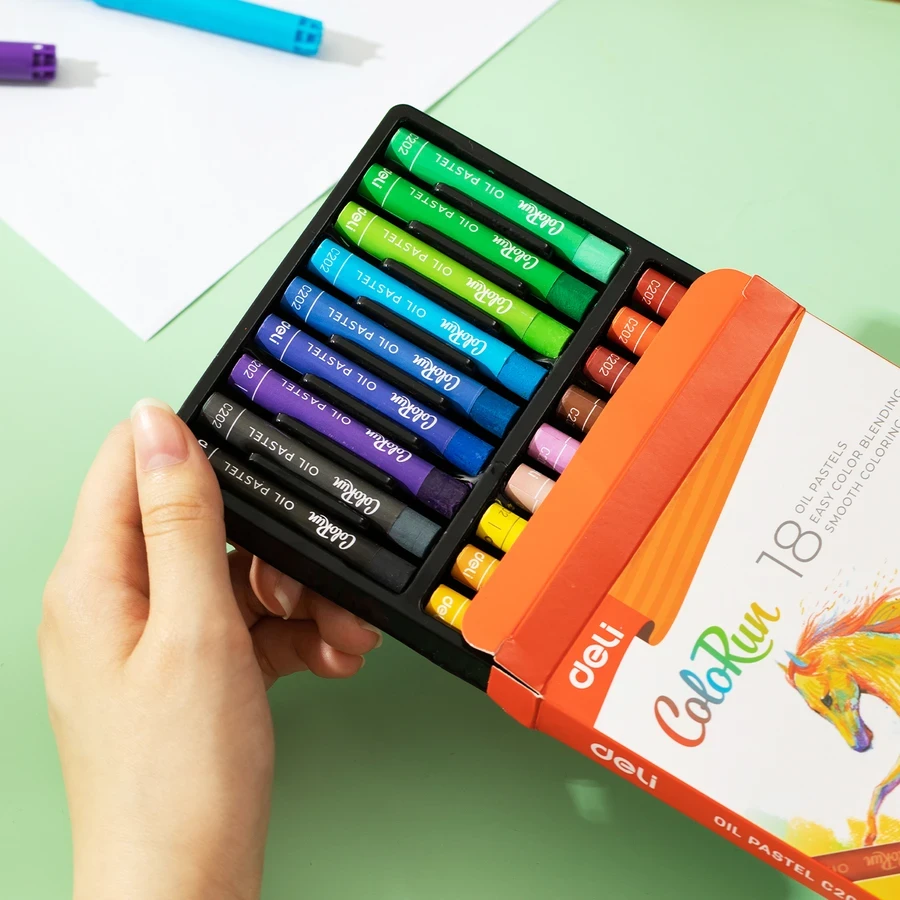 Deli ColoRun Oil Pastel Set - 12 Vivid Colours, Smooth Colouring, Rich Pigments, and Non-Toxic Formula for Perfect Blending EC20200
