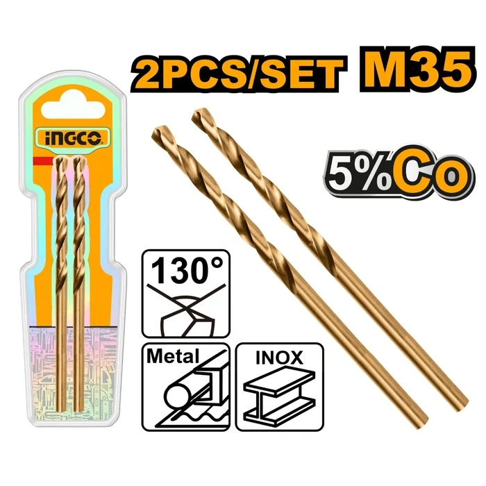 INGCO Professional HSS-Co M35 5% Cobalt Metal Twist Drill Bit Set (1.5mm, 2mm, 3mm | 2 Pcs Set) | HSS-CO M35