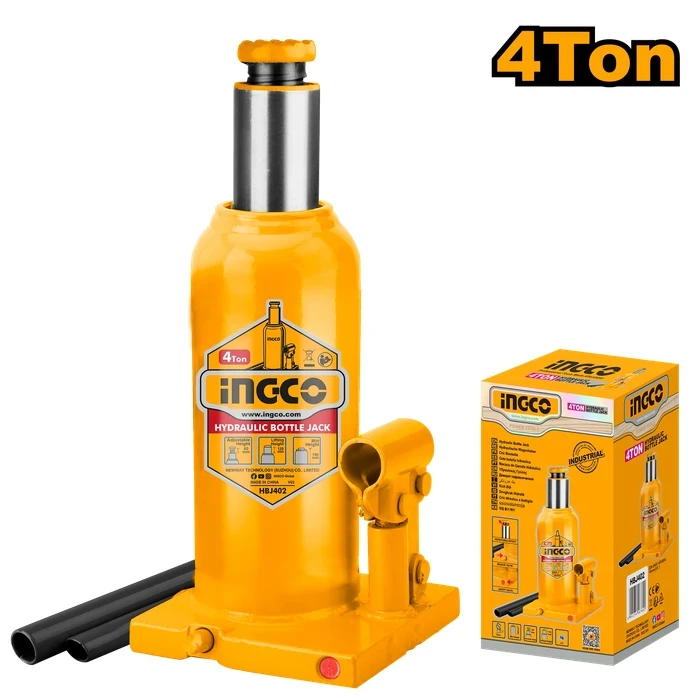 INGCO 4-Ton Professional Hydraulic Bottle Jack | Heavy-Duty Vehicle Lift with Integrated Safety Overload Valve, 190mm-370mm Dynamic Height Range & 180mm Travel | HBJ402