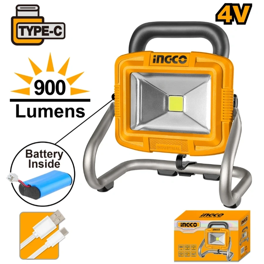 INGCO Cordless Portable LED Lamp | 900 Lumens Ultra-Bright | 5000mAh Rechargeable Battery | HRLF4415