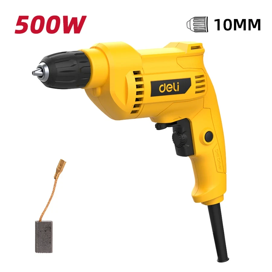 EDL-DZ10-E2 Electric Drill 500W - 10mm Keyless Chuck, 0-3300 RPM Variable Speed, Forward/Reverse Rotation, Switch Lock (Semi-Pro, Yellow)
