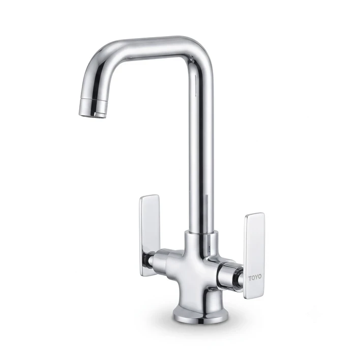 Toyo Centre Hole Sink Mixer with Long Extended Swinging Spout & 600 mm Braided Hoses | Solid Brass Table-Mounted Deck Kitchen Faucet | AQ-51922