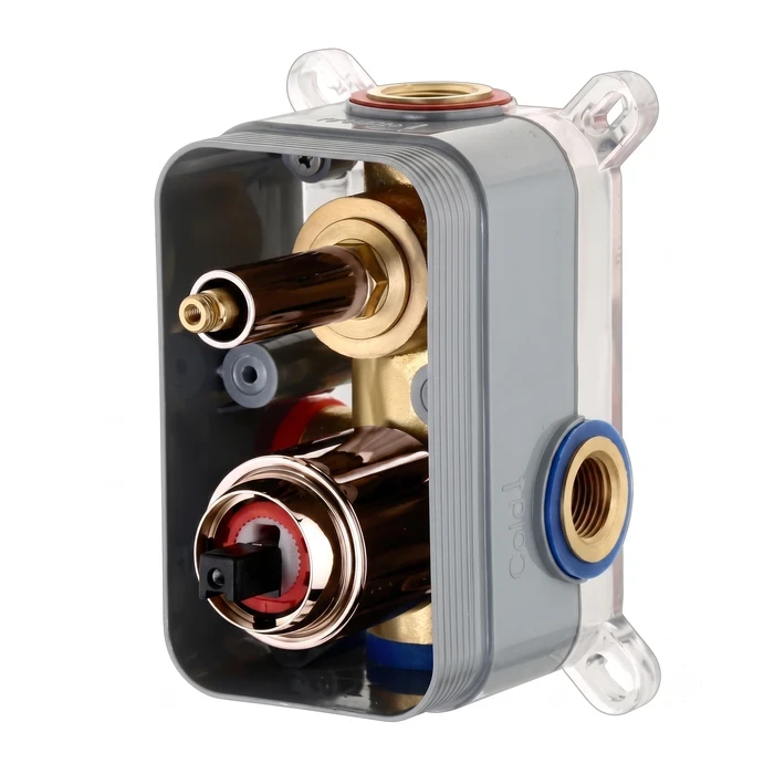 TOYO-51044 Box Type Concealed Diverter Part | No Break Tile Architecture | 40mm High Flow Elegant Rose Gold 2-Inlet 4-Way Solid Brass Behind-Wall Shower Mixing Engine Matrix