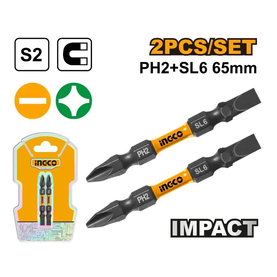 Impact Screwdriver Bits | SDBIM72HL665 | 2 Pcs PH2 & SL6 Hybrid Set