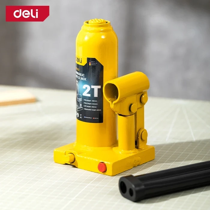 Deli Tools EDQ71002 2-Ton Hydraulic Bottle Jack | Heavy-Duty Welded Auto Lift with Safety Valve & 180mm - 333mm Height Range